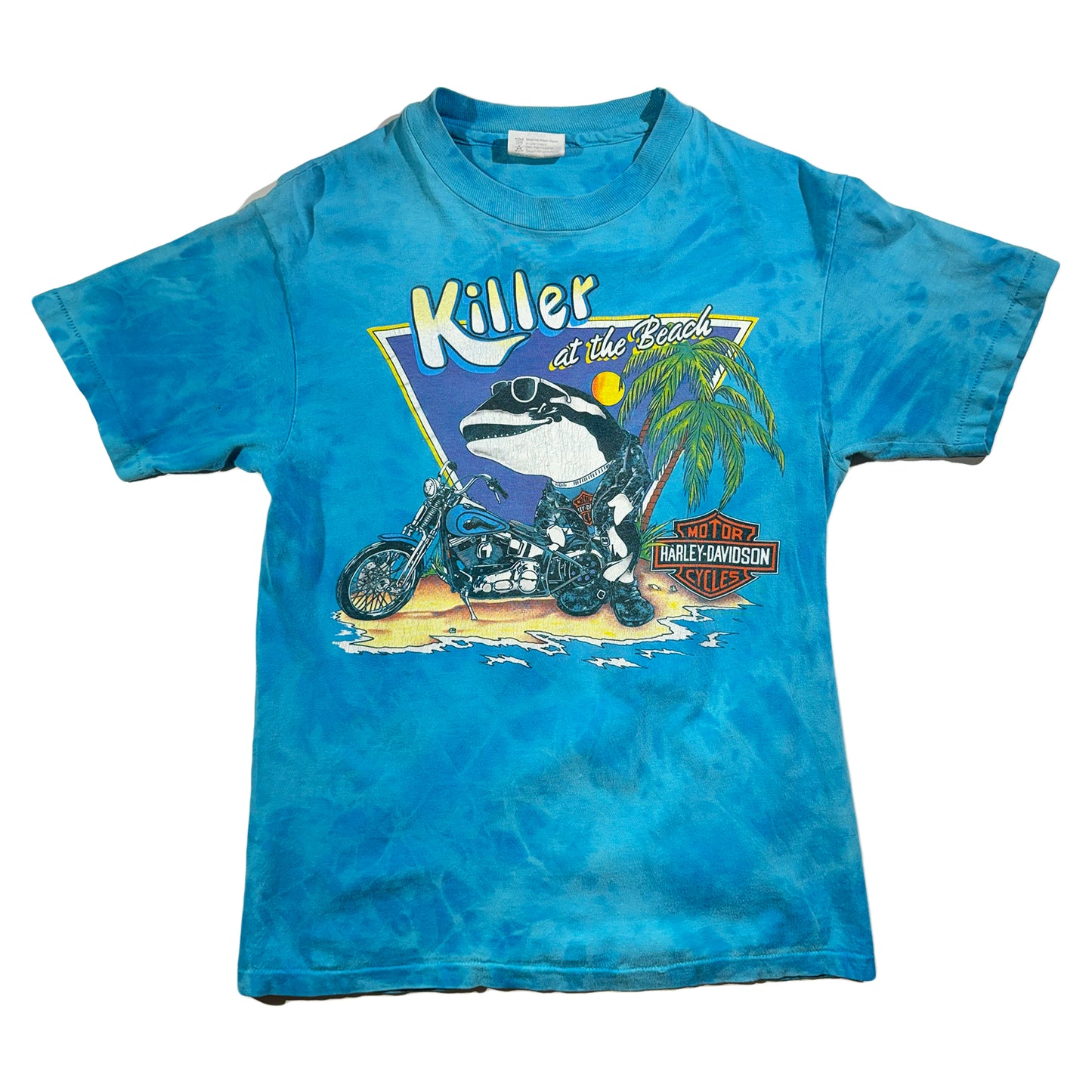 Vintage Harley Davidson T-Shirt Killer Whale At The Beach 1989 Single Stitch RARE