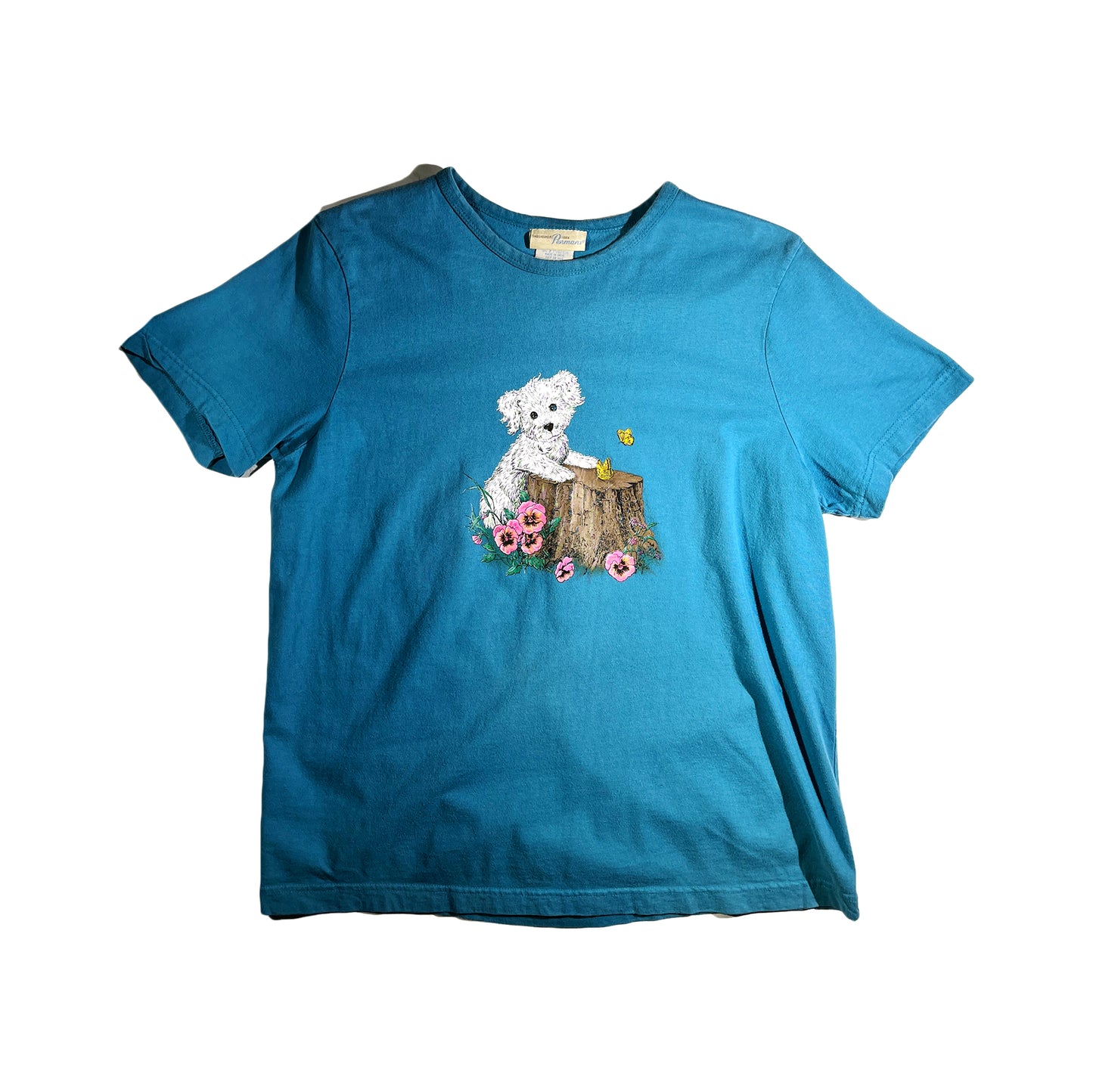 Vintage Puppy T-Shirt Flowers Butterfly
