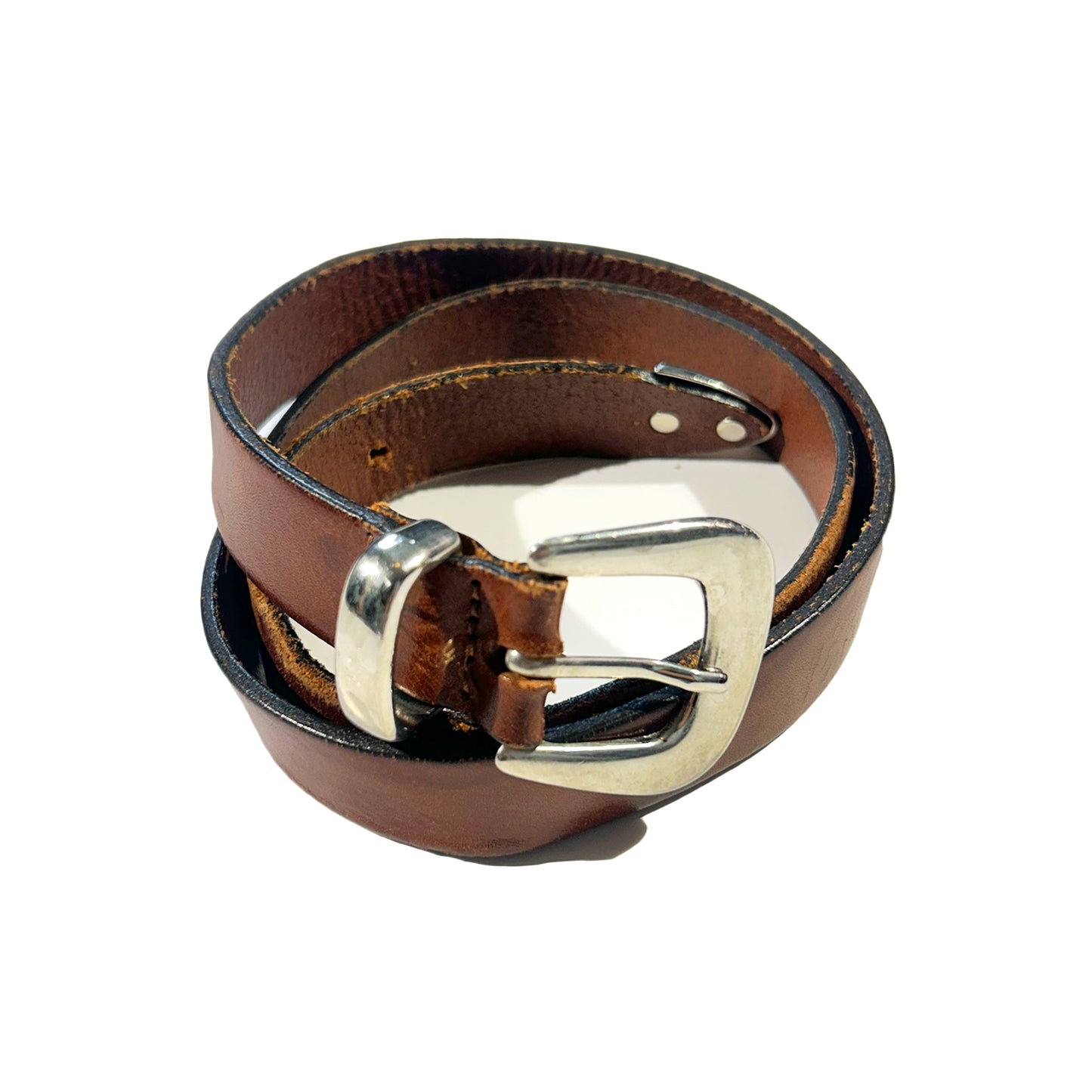 Vintage Brown Leather Belt With Silver Tip