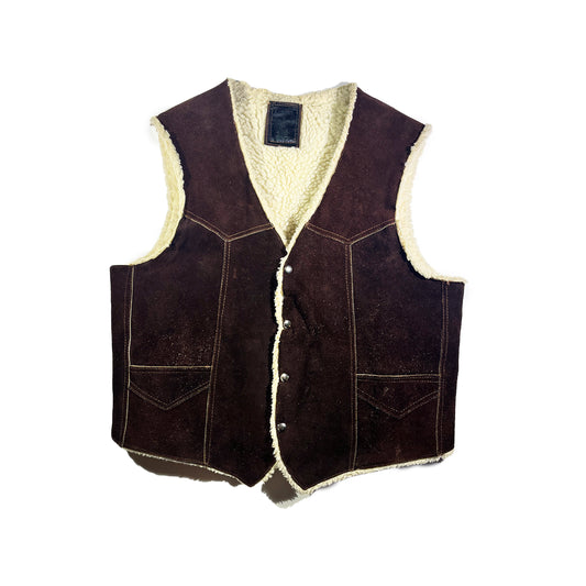 Vintage Leather Vest Shearling Mexico Made Heavy 100% Leather Outside