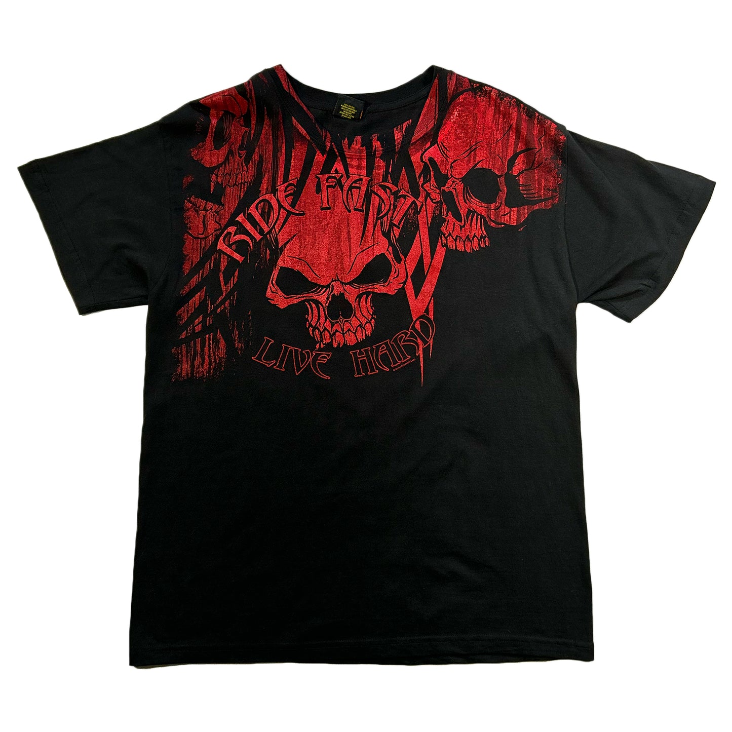 Vintage Skull T-Shirt Ride Fast Live Hard Back Graphic