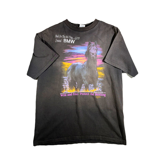 Vintage BMW T-Shirt Wild And Free Horse God Motorcycle Las Vegas RARE Insane 1992 Animal