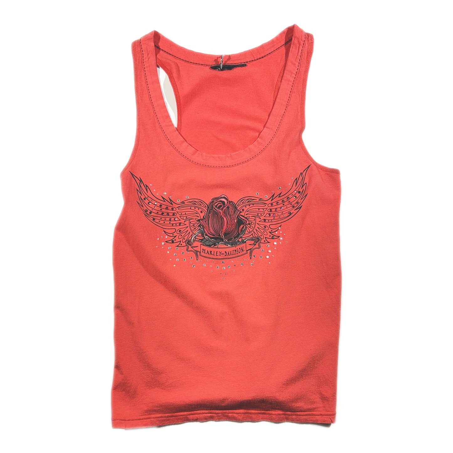 Vintage Harley Davidson Tank Top Bedazzled Embroidered Rose