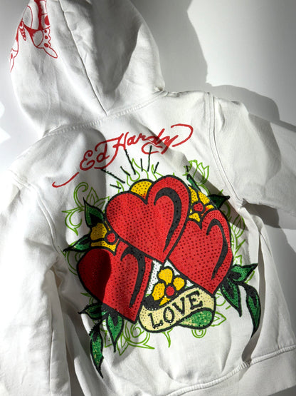 Vintage Ed Hardy Hoodie Zip Up Embroidered Bedazzled