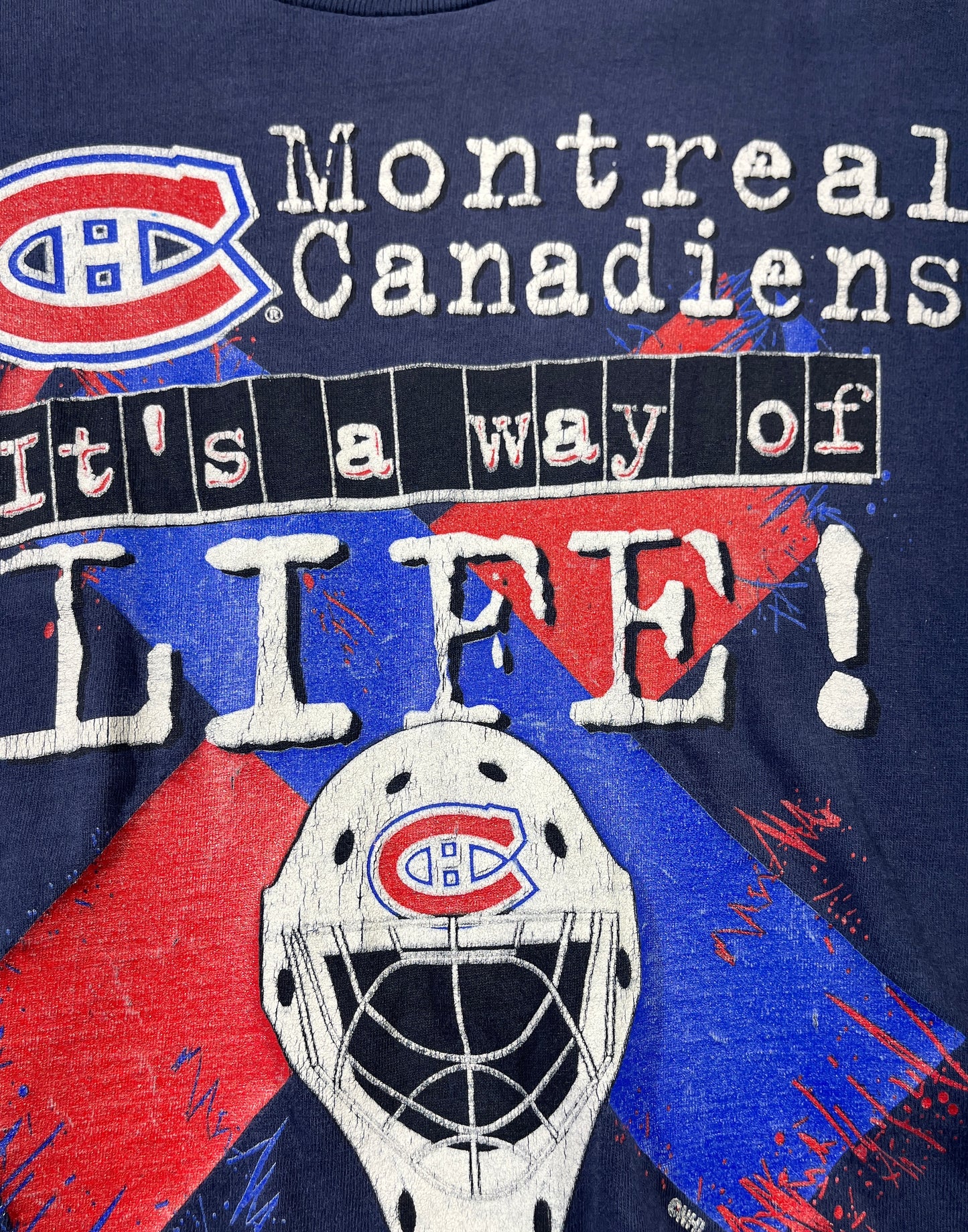 Vintage Montreal Canadiens T-Shirt Baby Tee Goalie Mask NHL 90's
