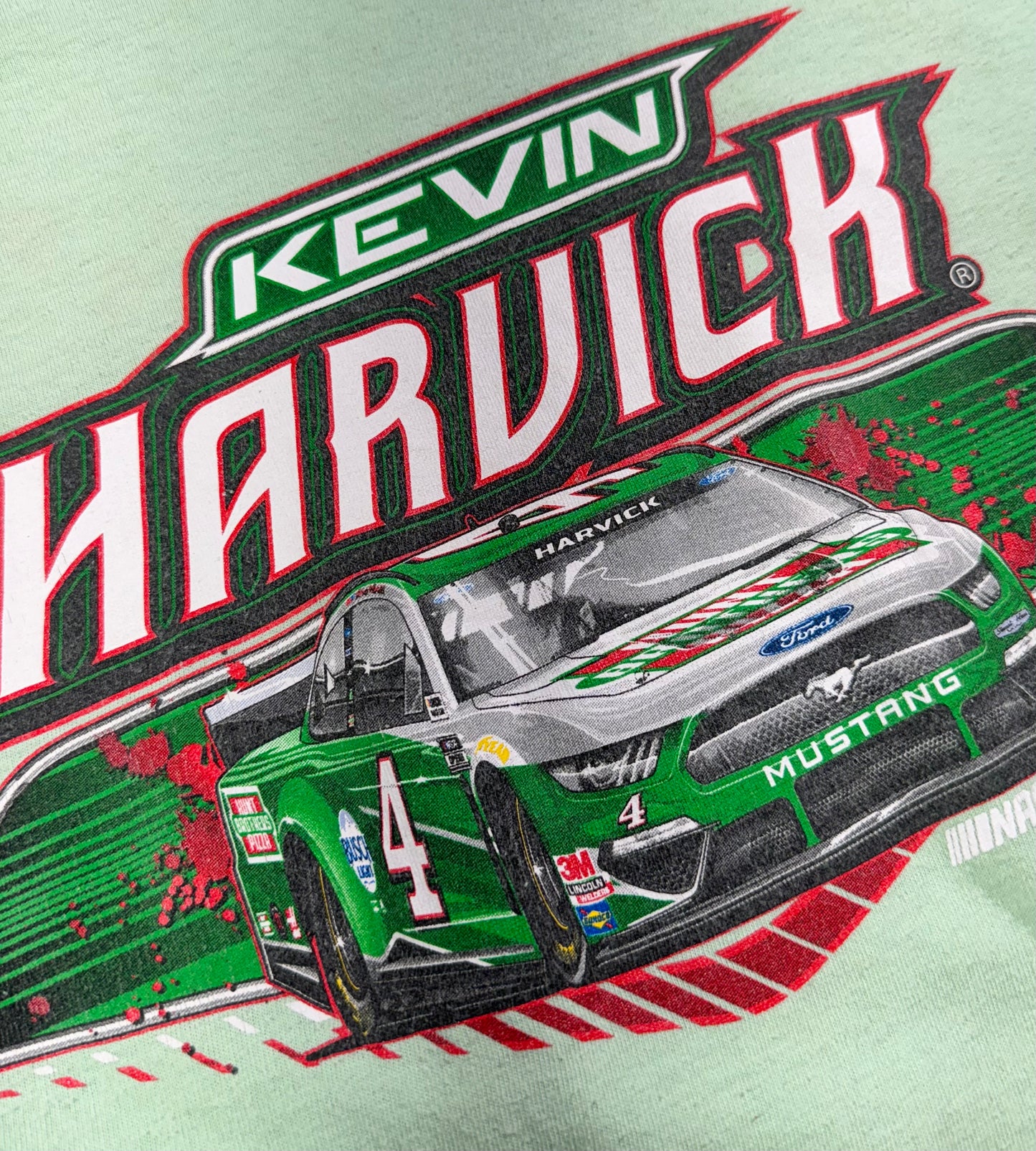 Vintage Nascar T-Shirt Kevin Harvick Stewart-Haas Racing Team Collection Mint Green