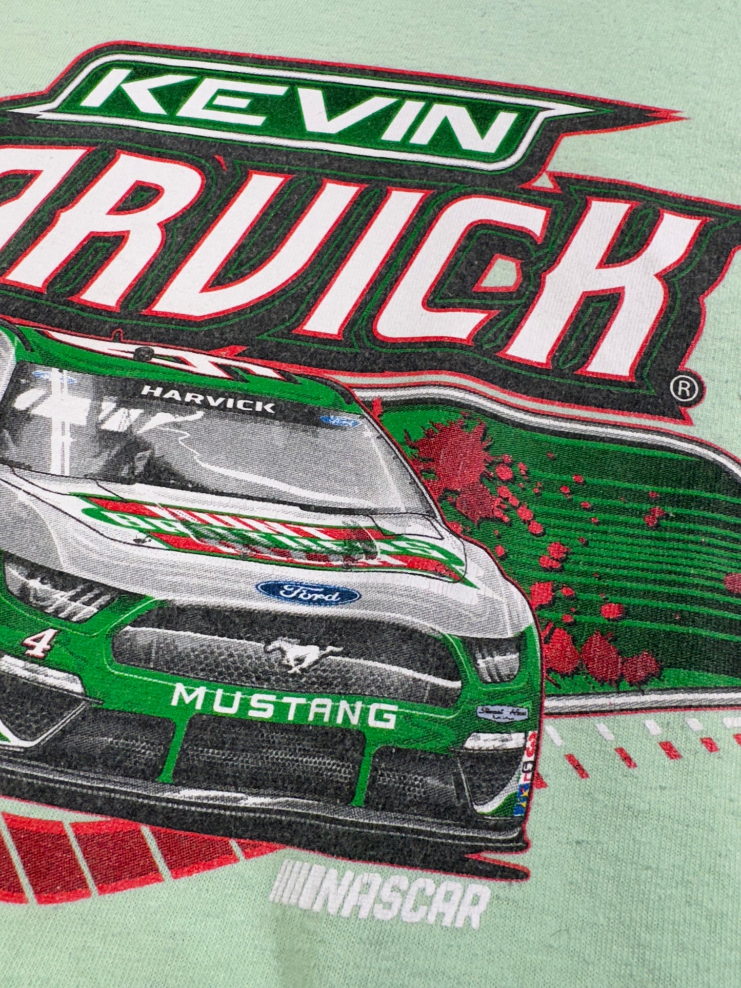 Vintage Nascar T-Shirt Kevin Harvick Stewart-Haas Racing Team Collection Mint Green