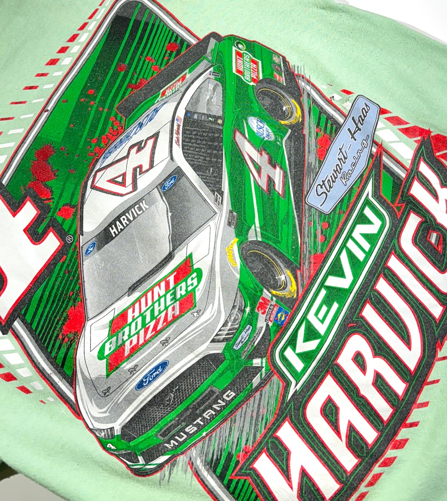 Vintage Nascar T-Shirt Kevin Harvick Stewart-Haas Racing Team Collection Mint Green