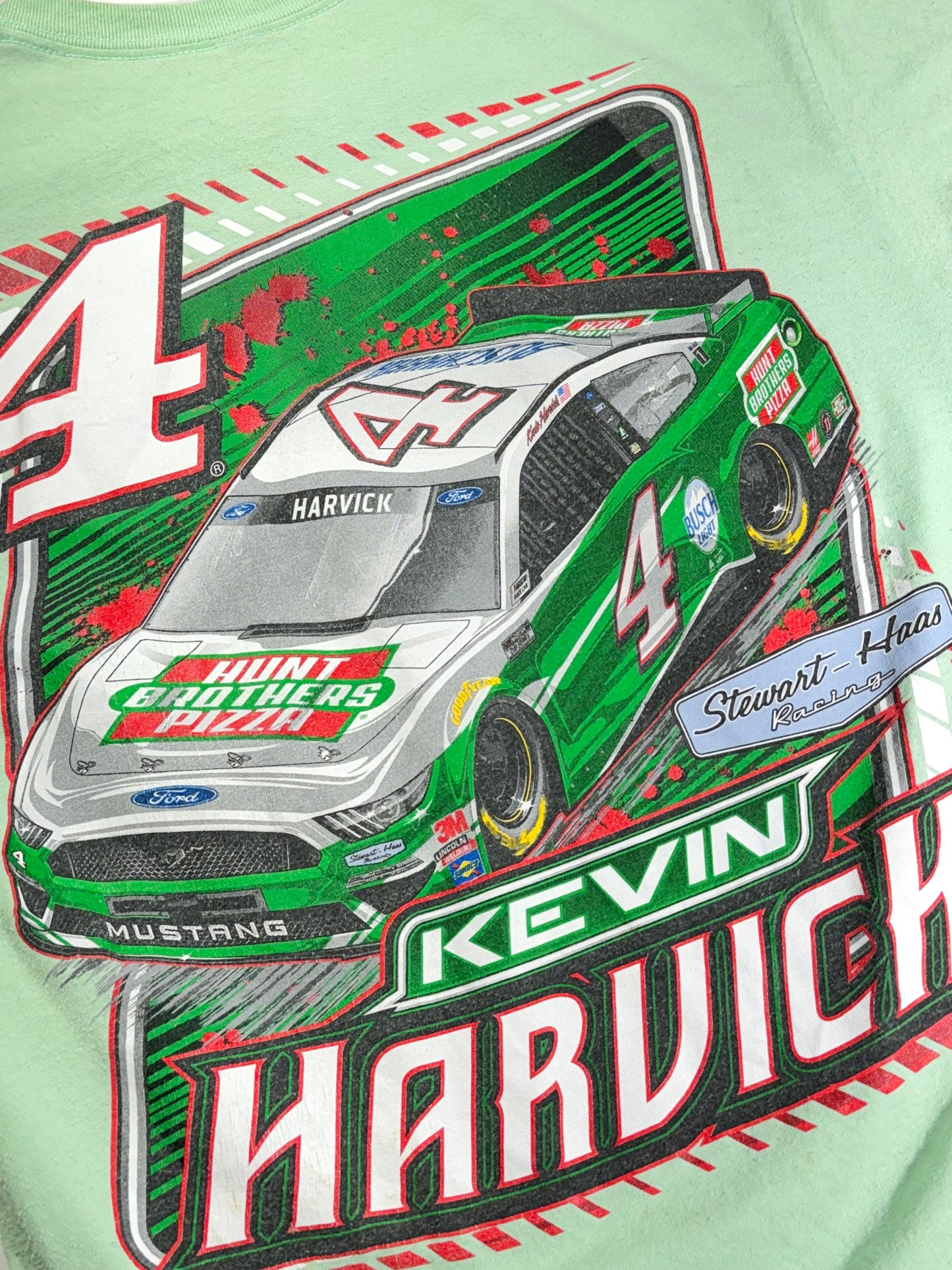 Vintage Nascar T-Shirt Kevin Harvick Stewart-Haas Racing Team Collection Mint Green