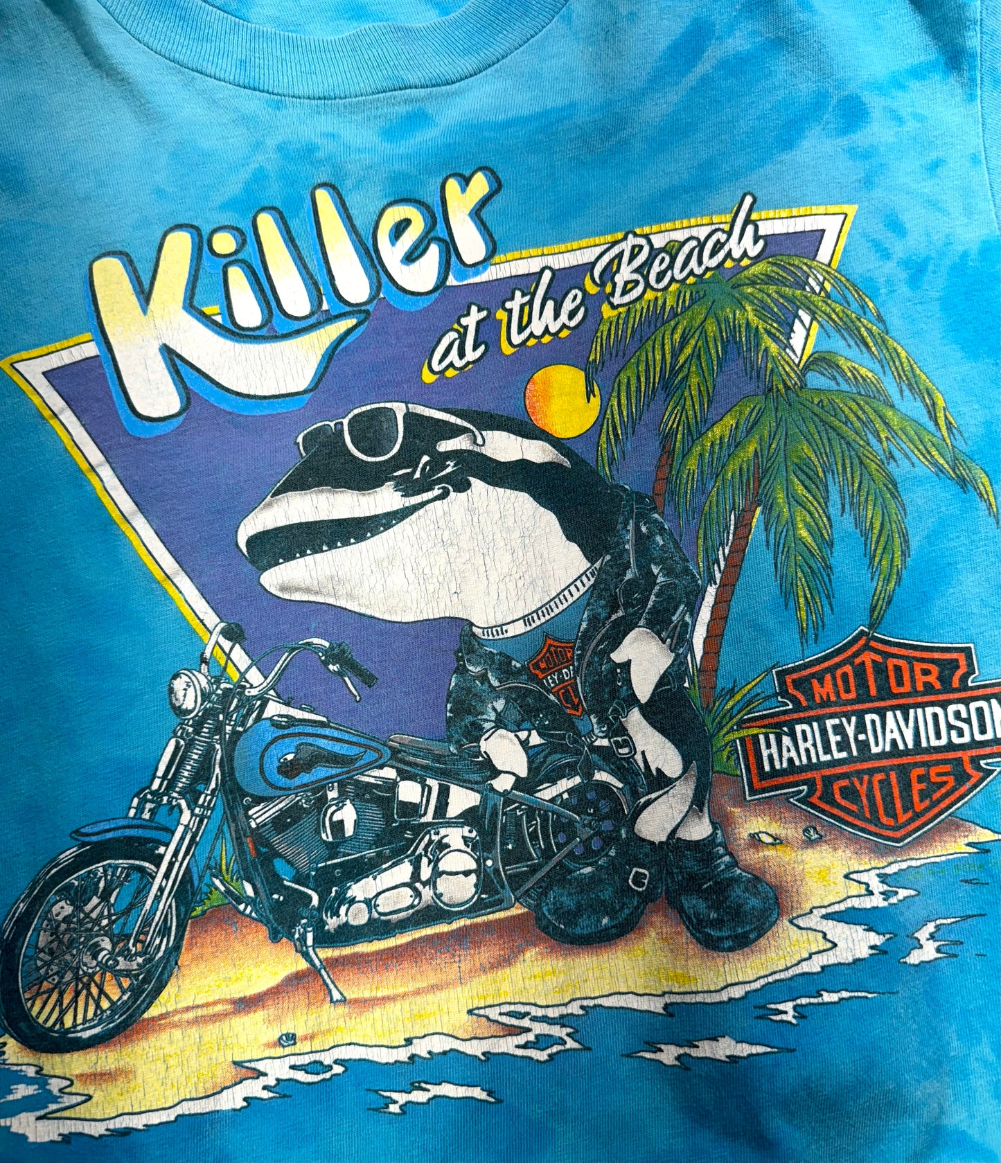 Vintage Harley Davidson T-Shirt Killer Whale At The Beach 1989 Single Stitch RARE