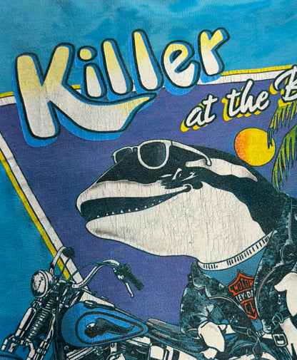 Vintage Harley Davidson T-Shirt Killer Whale At The Beach 1989 Single Stitch RARE