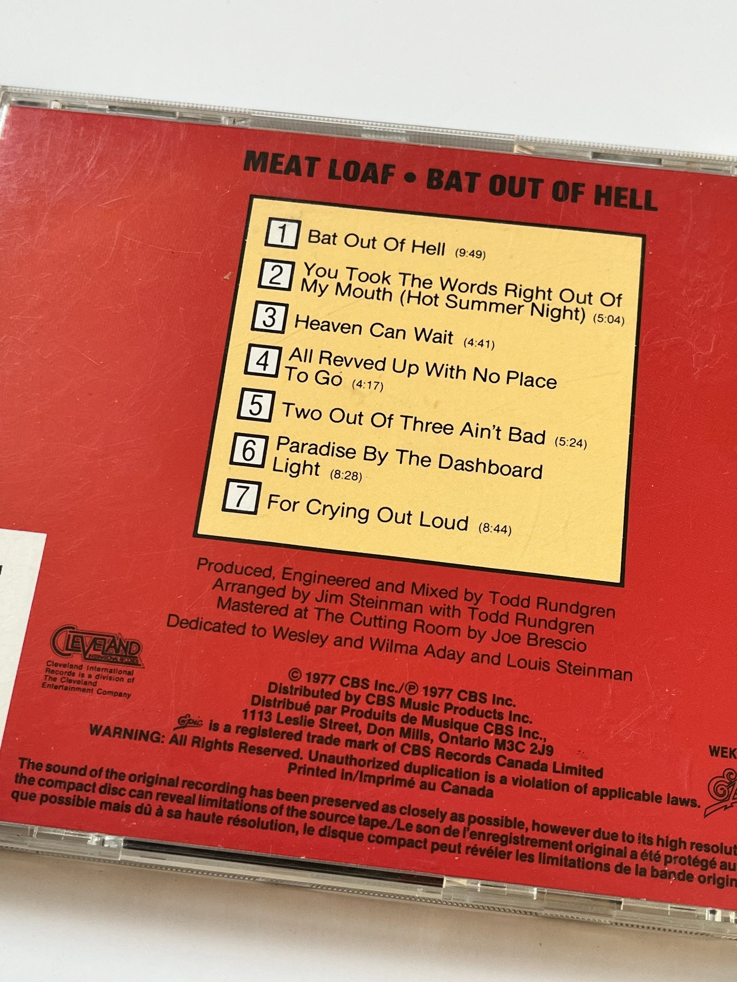 Vintage Meat Loaf CD Bat Out Of Hell