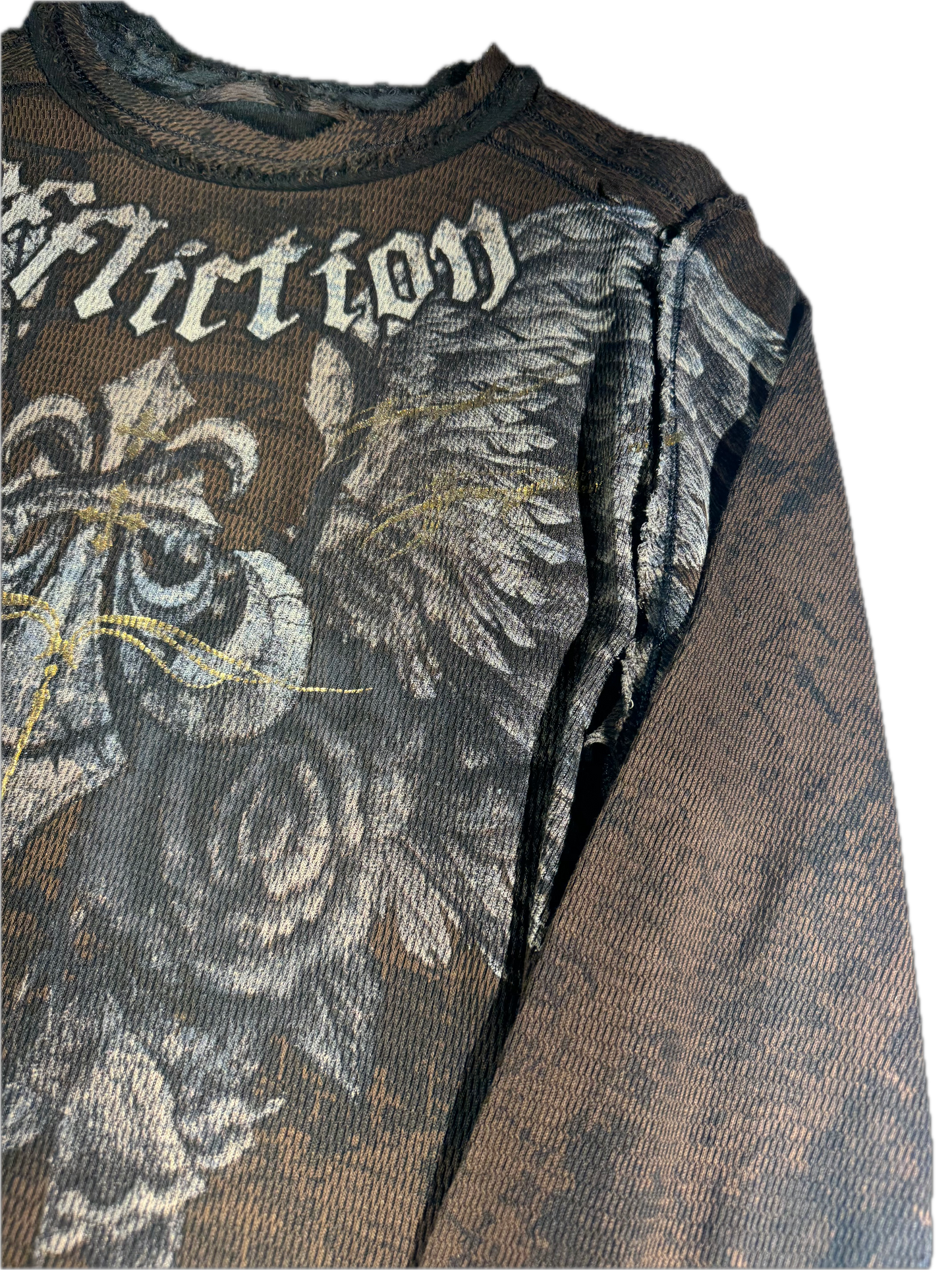 Vintage Affliction Top Long-Sleeve Exsposed Stitching