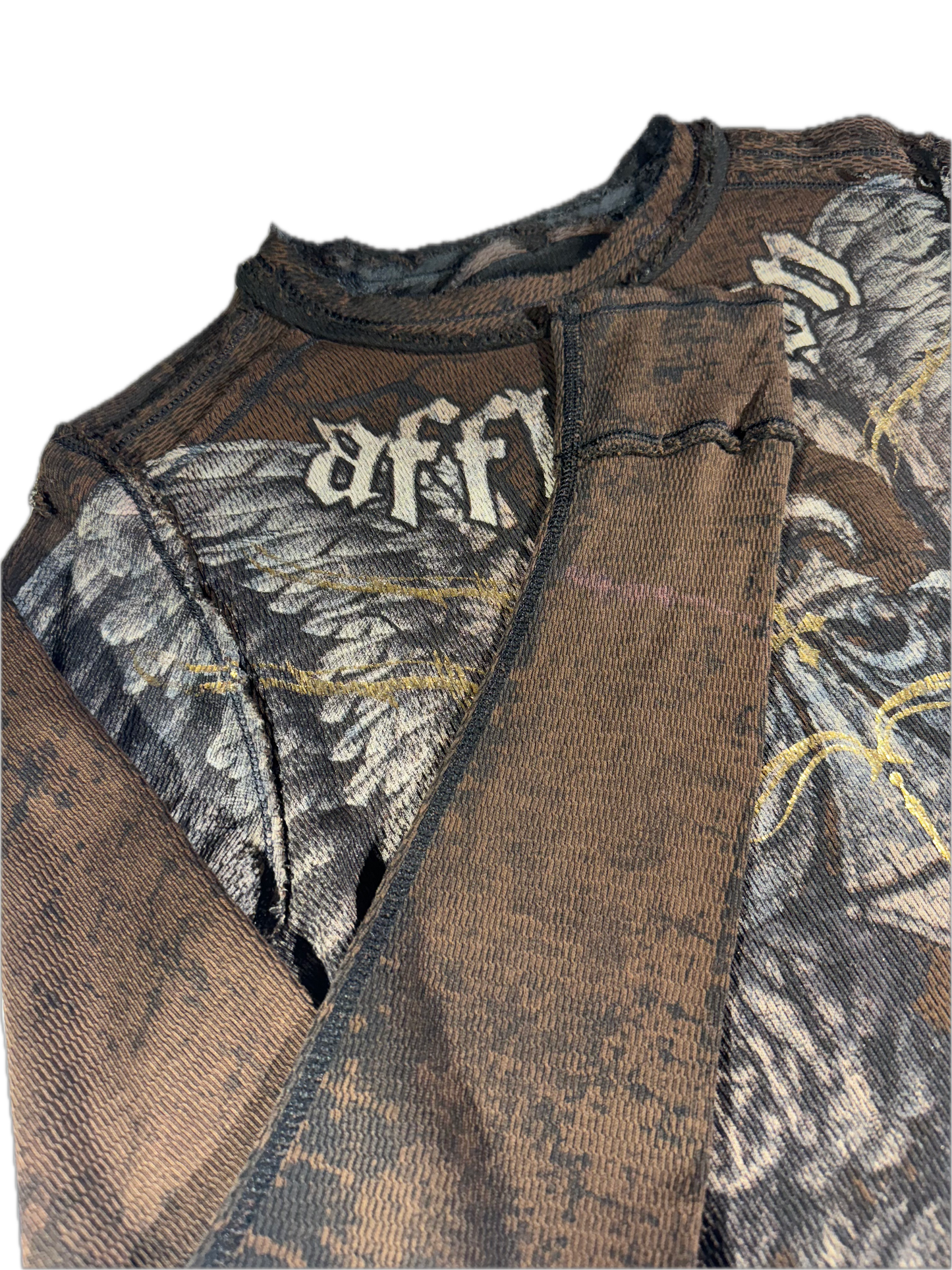 Vintage Affliction Top Long-Sleeve Exsposed Stitching
