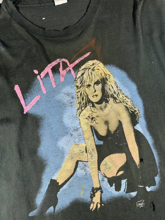 Vintage Lita Ford T-Shirt Heavily Distressed Single Stitch 1988 Metal Band 80s Tee