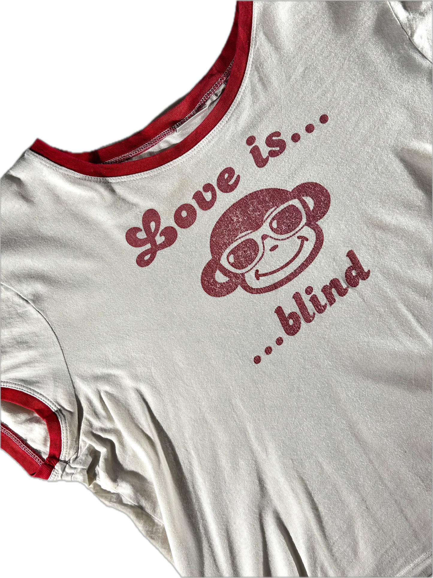 Vintage Love Is Blind T-Shirt Monkey Animal Tee Ringer