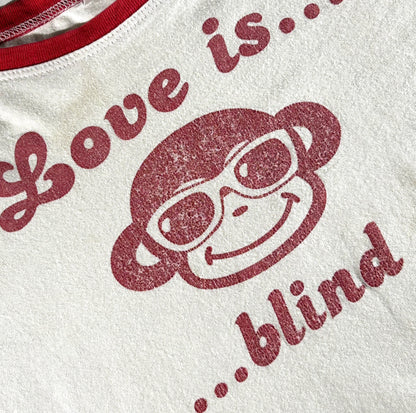 Vintage Love Is Blind T-Shirt Monkey Animal Tee Ringer