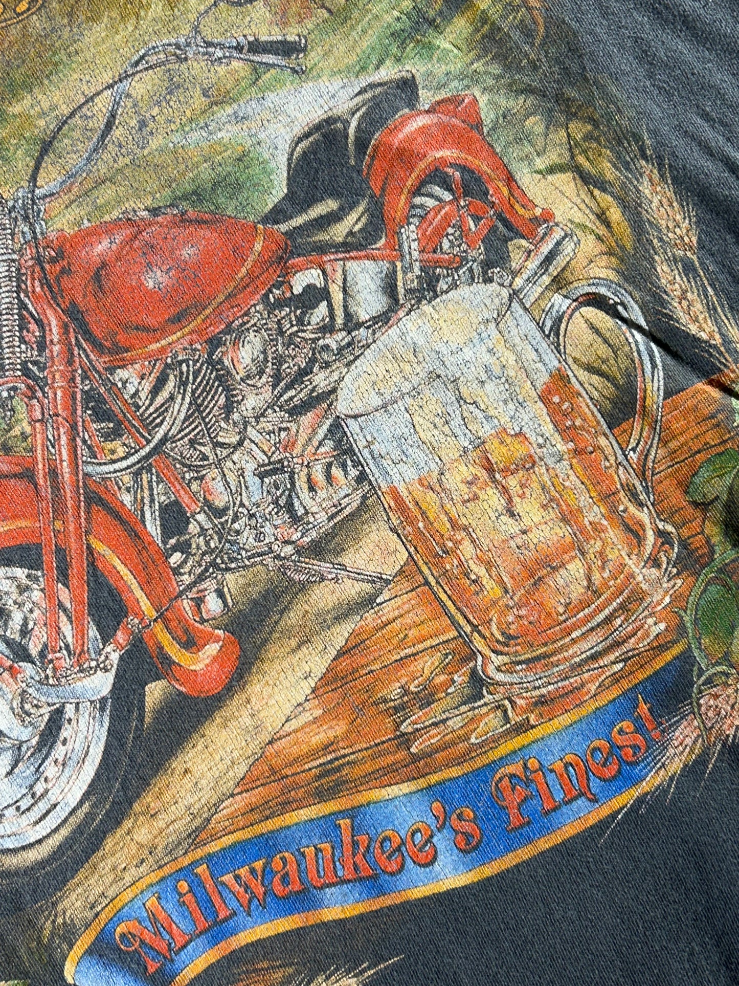 Vintage Biker T-Shirt SO GOOD Hot Bikes & Cold Beer 90's Wyoming Single Stitch