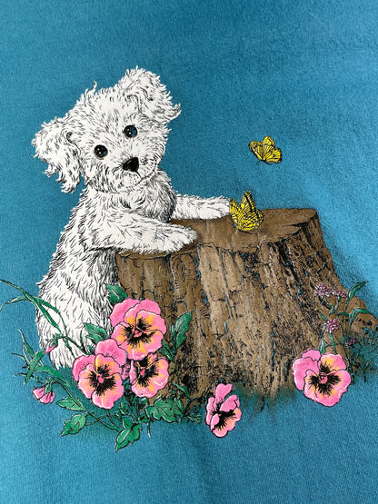 Vintage Puppy T-Shirt Flowers Butterfly