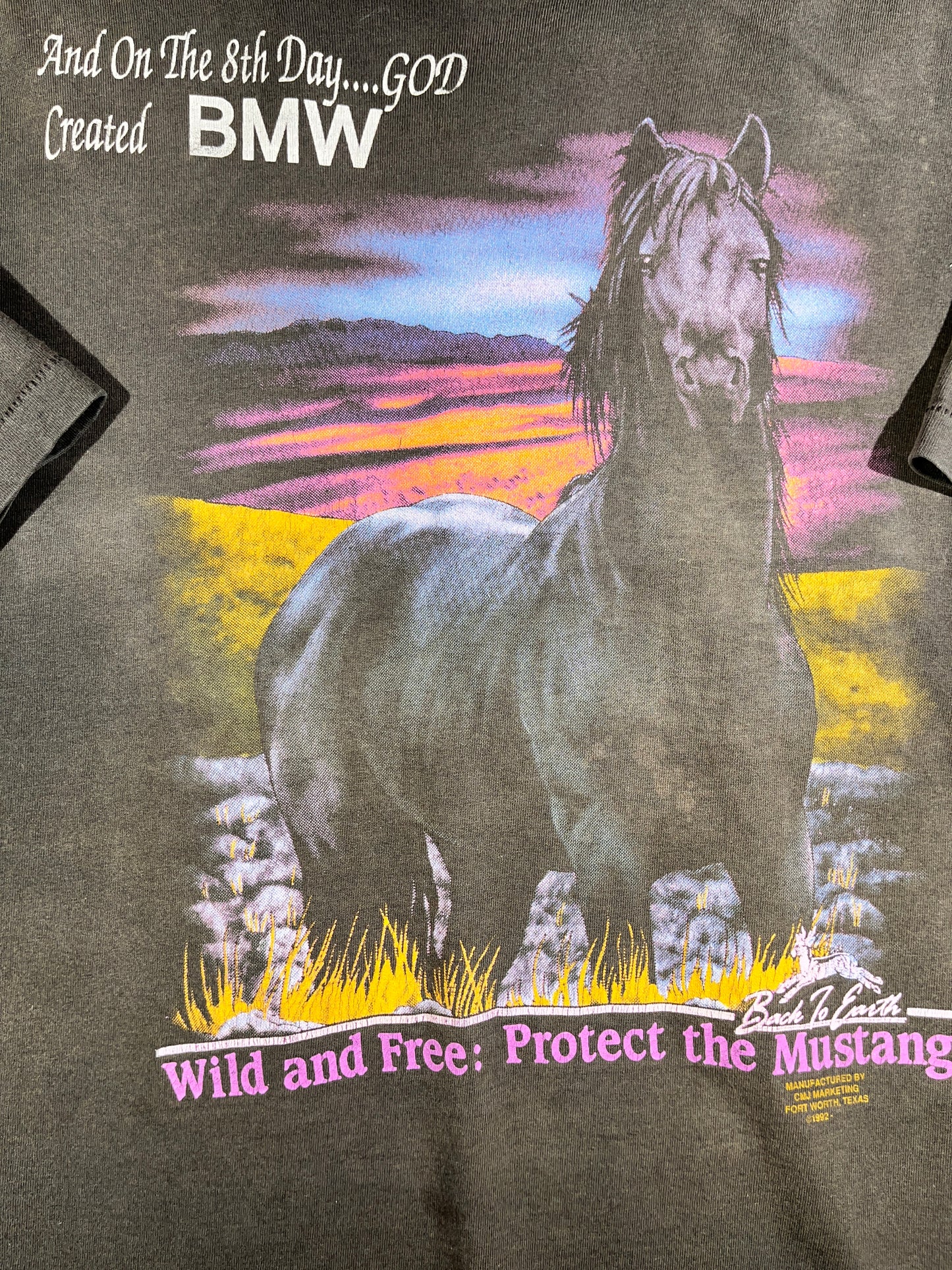 Vintage BMW T-Shirt Wild And Free Horse God Motorcycle Las Vegas RARE Insane 1992 Animal