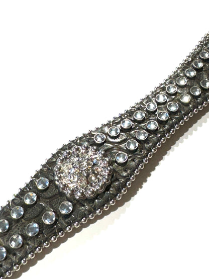 Vintage Western Belt Black Leather Belt Embellished with Crystal Rhinestones and Studs