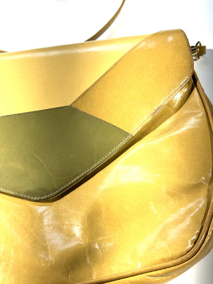 Vintage 1980s Yellow Leather Envelope Purse New Wave Shoulder or Cross Body Bag