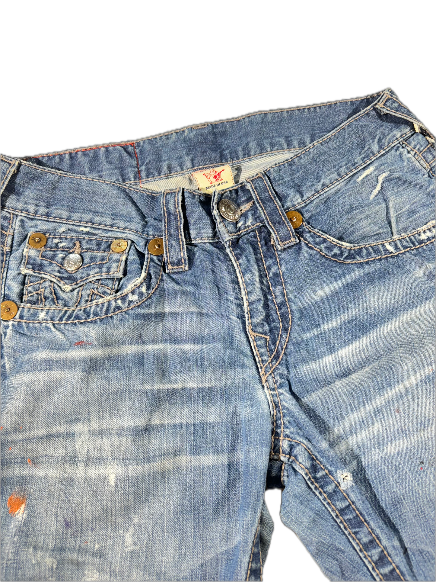 Vintage True Religion Jeans Denim Pants Distressed Billy Big T Seat 34 USA Made