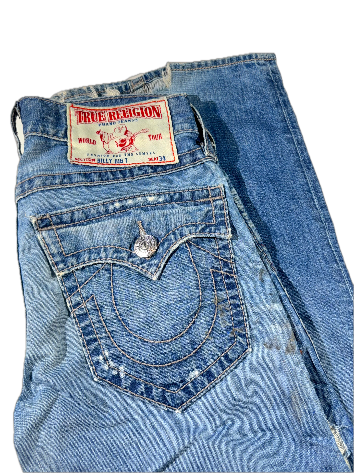 Vintage True Religion Jeans Denim Pants Distressed Billy Big T Seat 34 USA Made