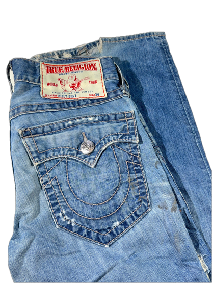 Vintage True Religion Jeans Denim Pants Distressed Billy Big T Seat 34 USA Made