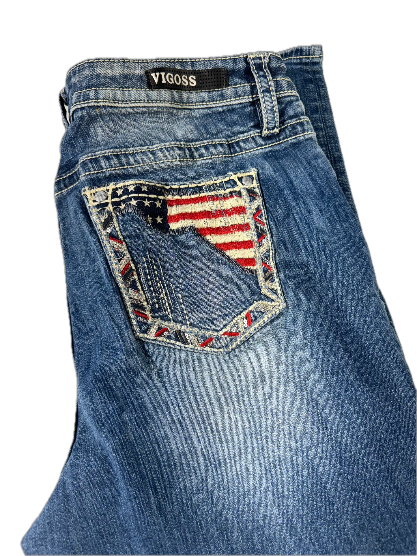 Vintage Embroidered Jeans Americana Back Patch Stretchy Denim Pants