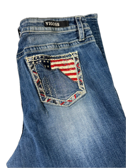 Vintage Embroidered Jeans Americana Back Patch Stretchy Denim Pants