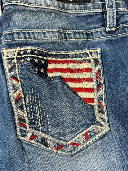 Vintage Embroidered Jeans Americana Back Patch Stretchy Denim Pants