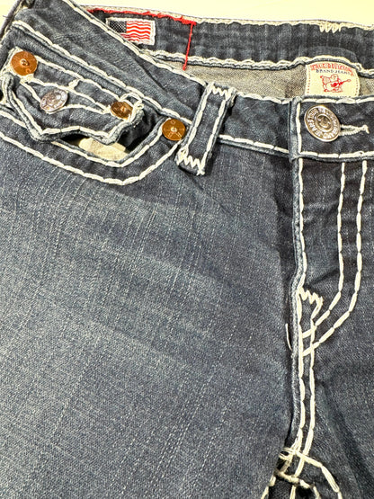 Vintage True Religion Denim Jeans Epic Wash Exposed Contrast Stitching USA Made Billy Super T