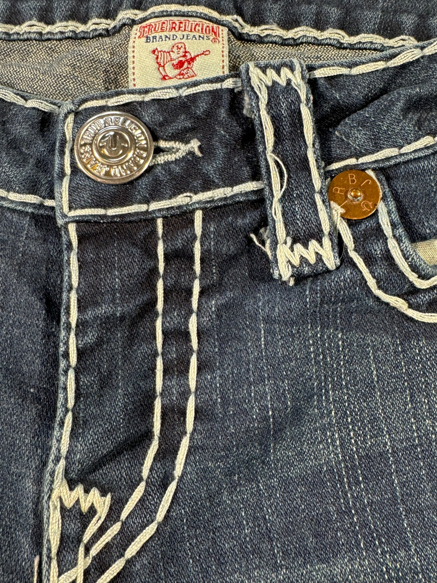 Vintage True Religion Denim Jeans Epic Wash Exposed Contrast Stitching USA Made Billy Super T