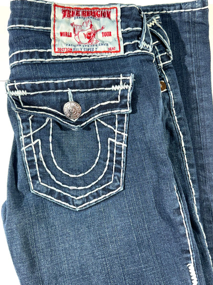 Vintage True Religion Denim Jeans Epic Wash Exposed Contrast Stitching USA Made Billy Super T