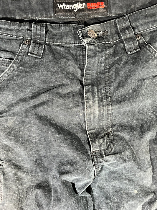 Vintage Wrangler Pants Cargo Black Distressed Double Knees Work Wear