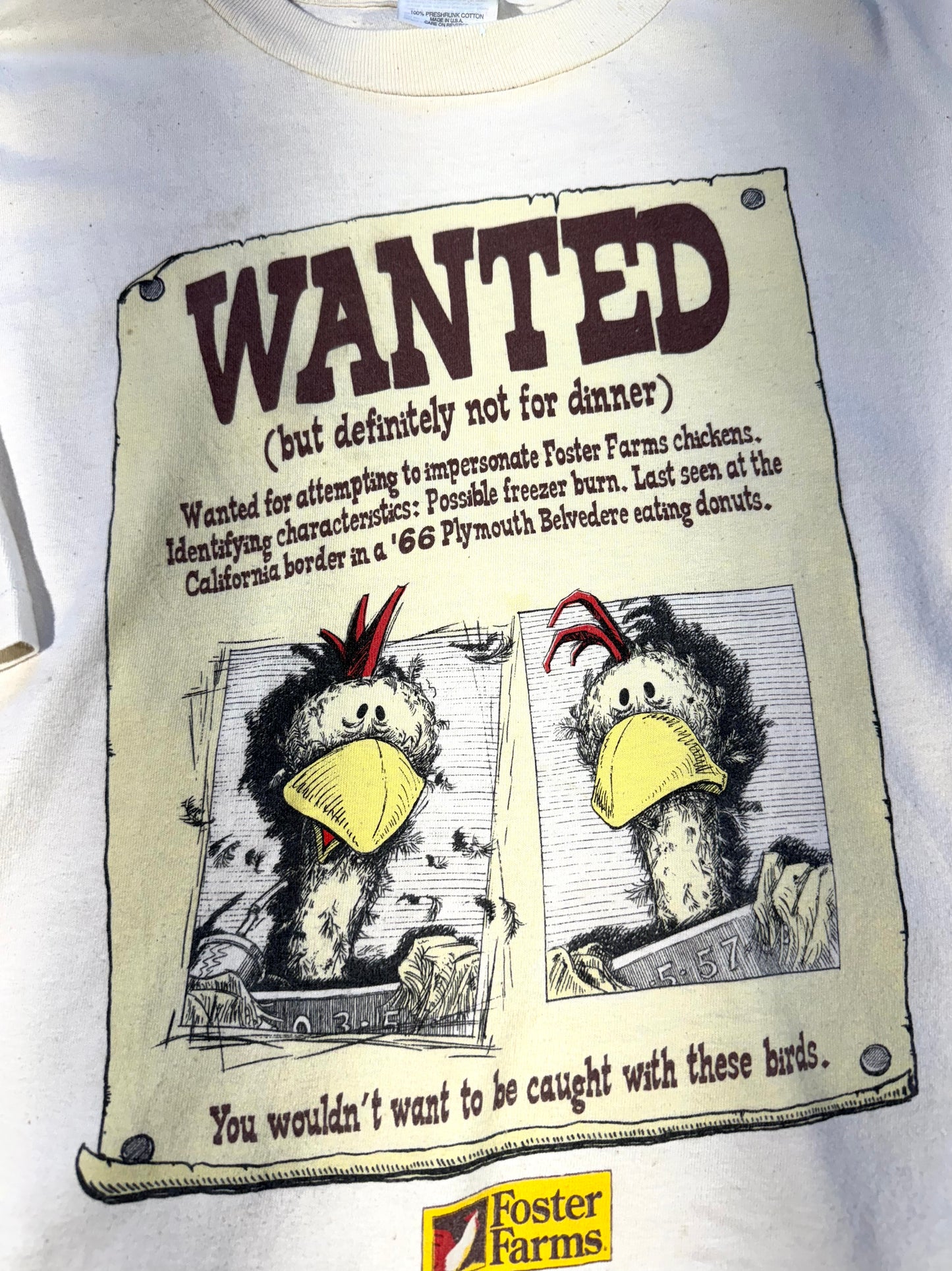Vintage Chickens T-Shirt Wanted Foster Farms 90's Single Stitch USA Made Animal