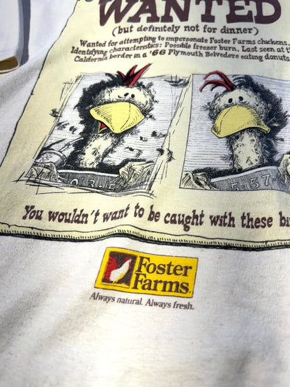 Vintage Chickens T-Shirt Wanted Foster Farms 90's Single Stitch USA Made Animal