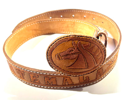 Vintage Guatemala Leather Belt With Horse Buckle