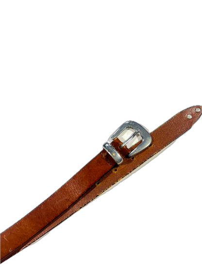 Vintage Brown Leather Belt With Silver Tip