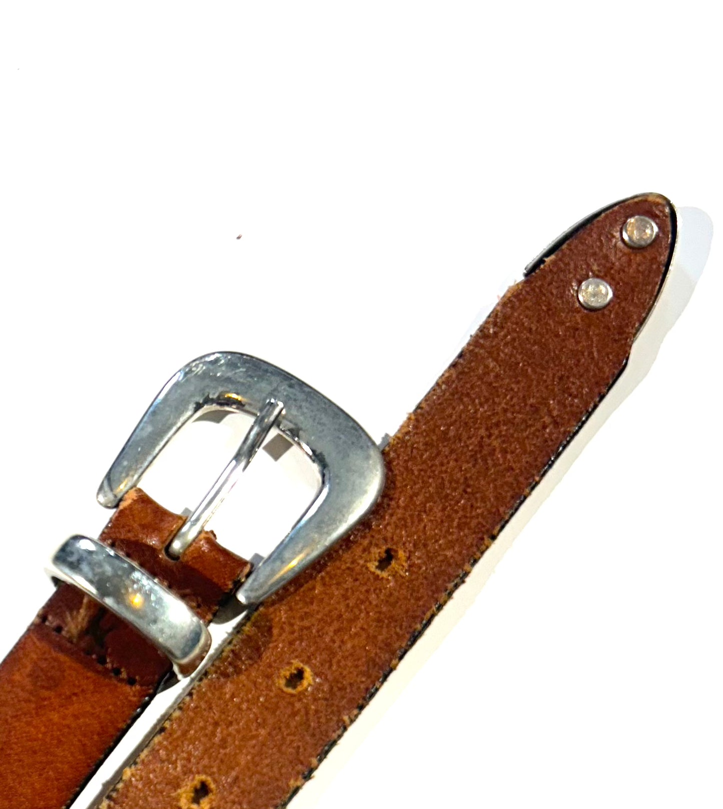 Vintage Brown Leather Belt With Silver Tip