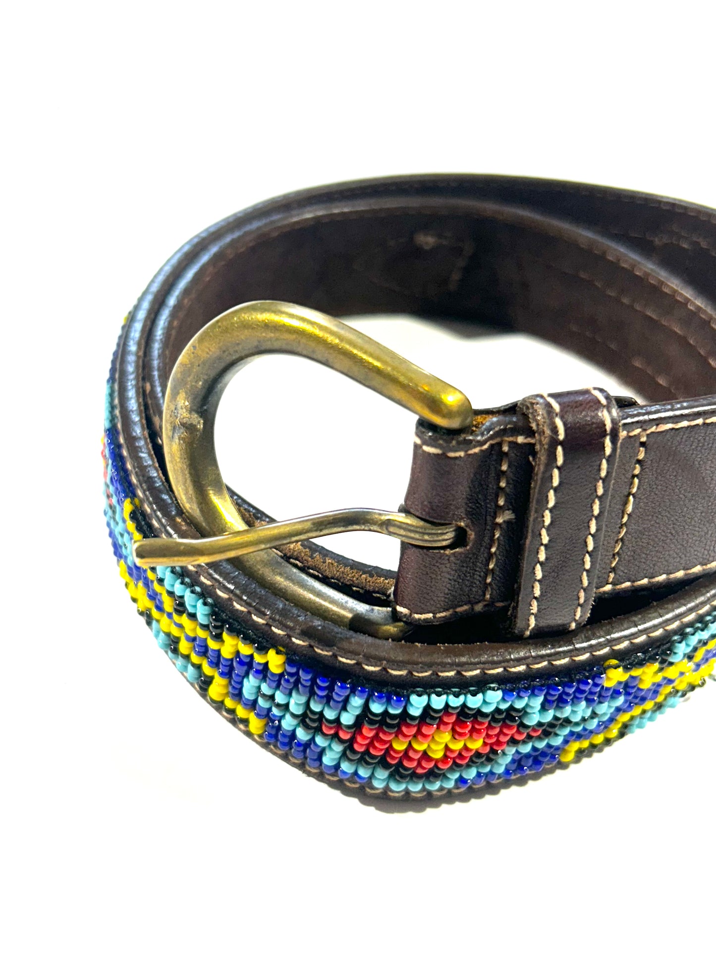 Vintage Beaded Leather Belt