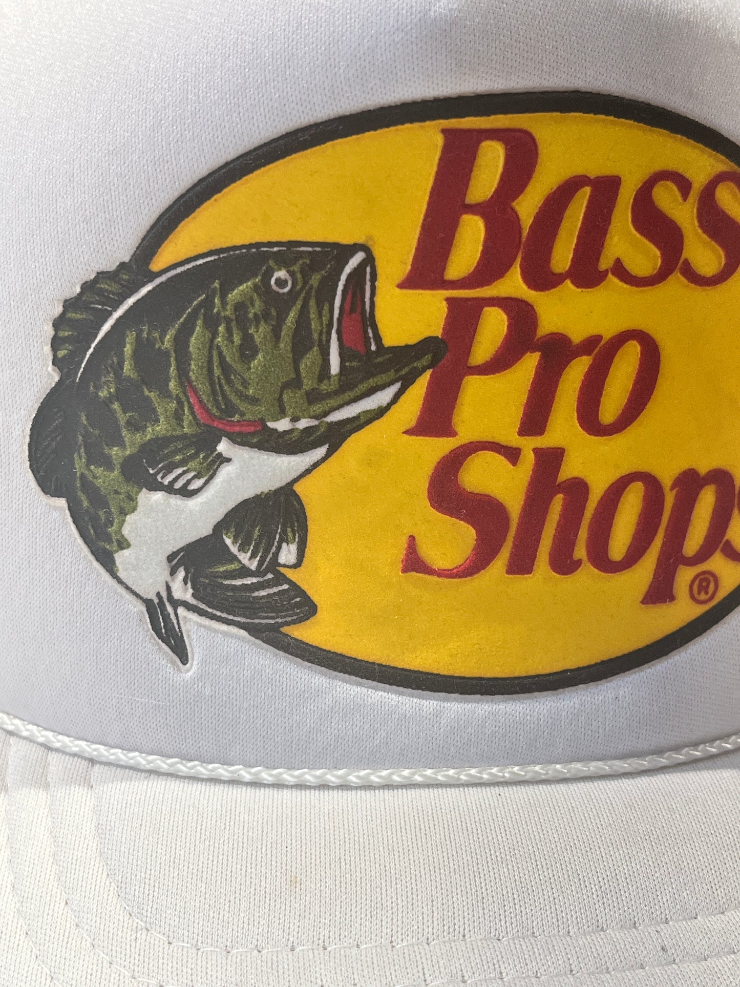 Vintage Bass Pro Shops Snapback Hat White Embossed