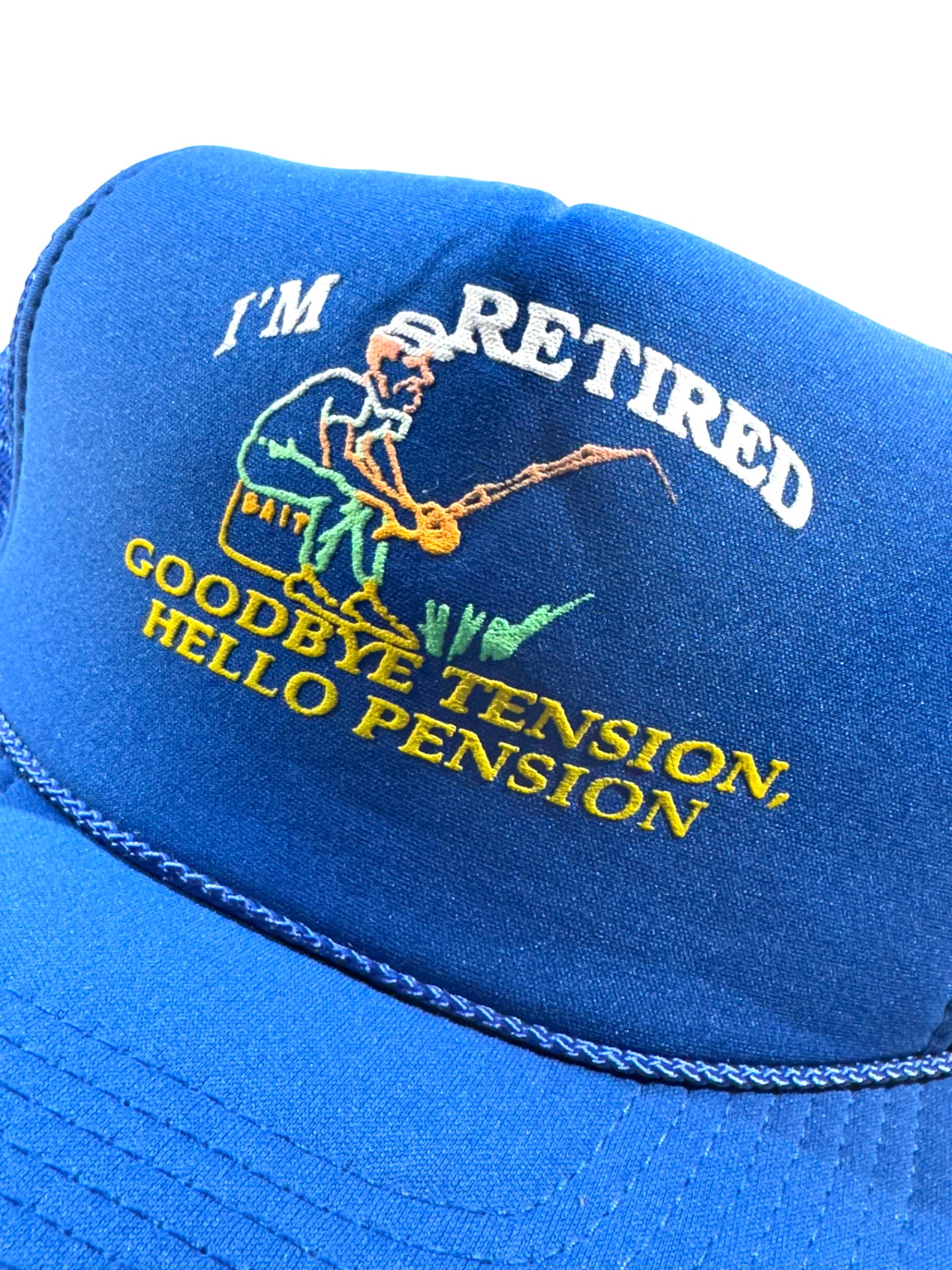 Vintage I'm Retired Hat Snapback Trucker Cap Goodbye Tension Hello Pension