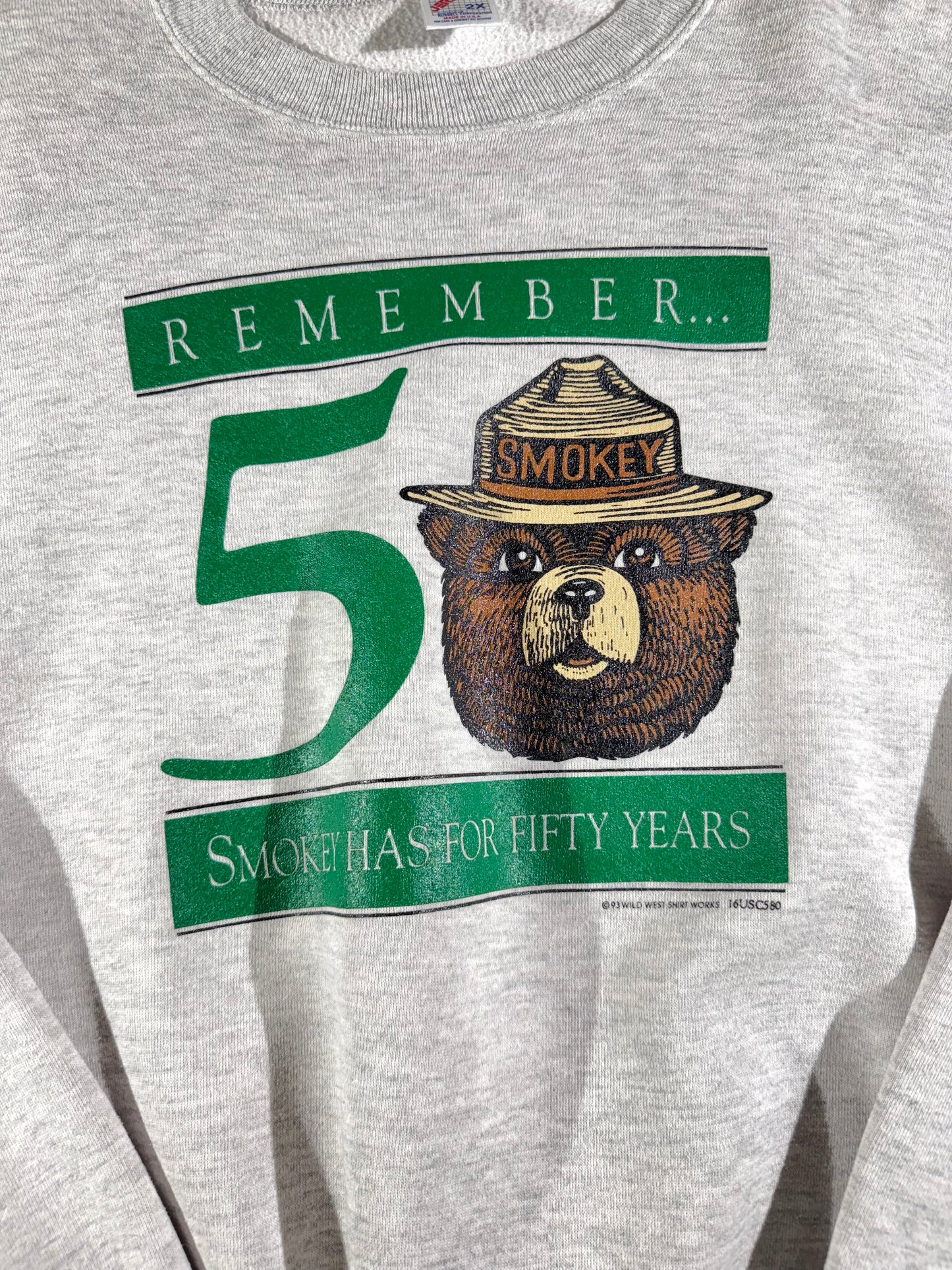 Vintage Smokey The Bear Crewneck 50 Year Anniversary 1993 Rare