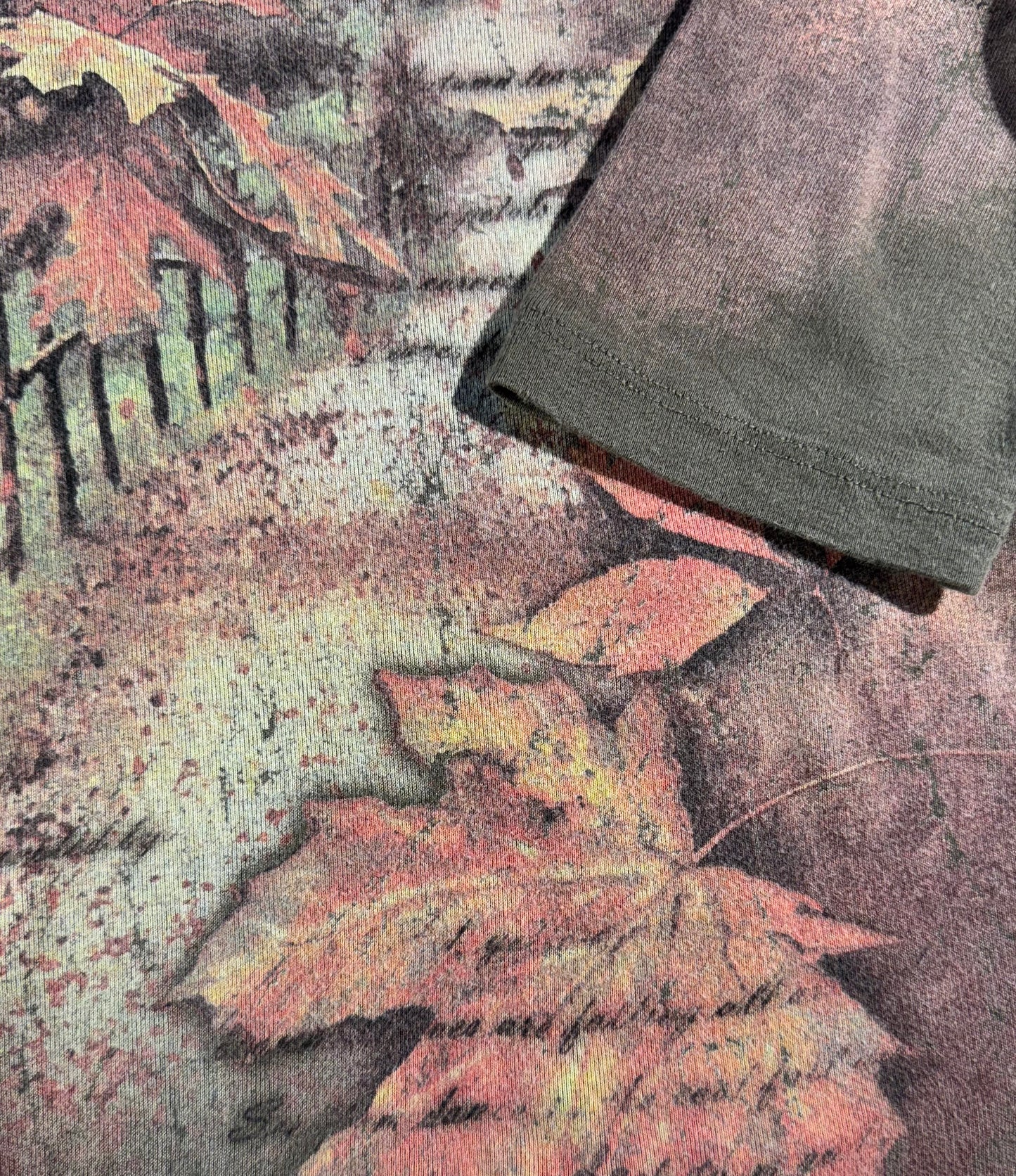 Vintage Memories Of Fall T-Shirt 3/4 Sleeve Top Y2K All Over Print Cabin Leaves Outdoor