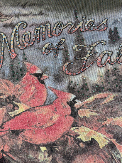 Vintage Memories Of Fall T-Shirt 3/4 Sleeve Top Y2K All Over Print Cabin Leaves Outdoor