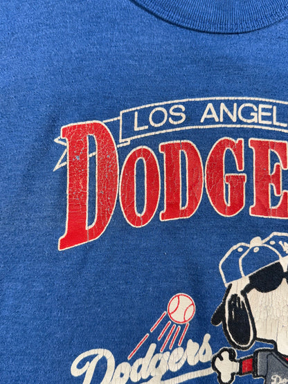 Vintage 1989 MLB Los Angeles Dodgers Snoopy Peanuts T-Shirt Rare 50/50 USA Made Single Stitch