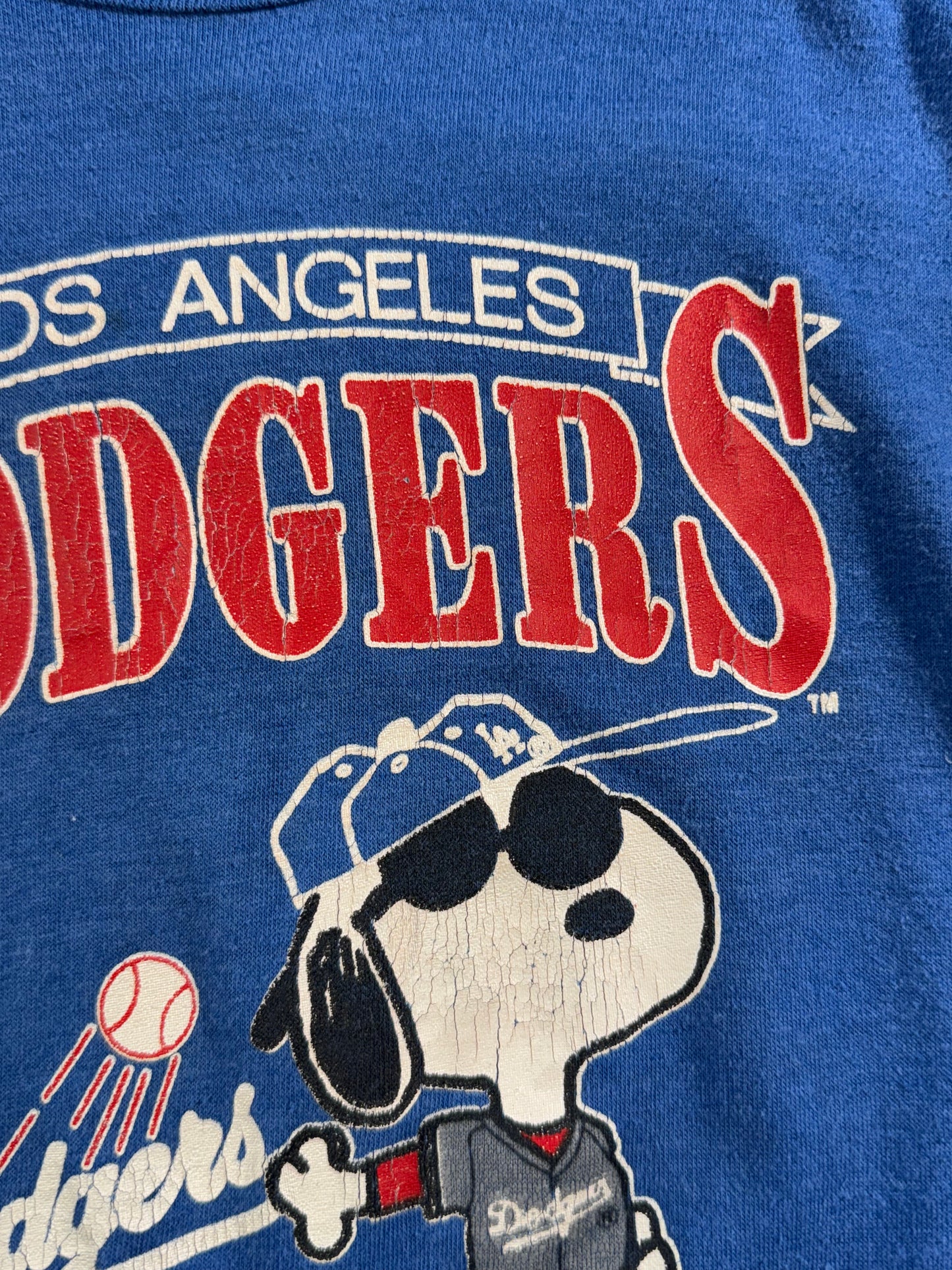 Vintage 1989 MLB Los Angeles Dodgers Snoopy Peanuts T-Shirt Rare 50/50 USA Made Single Stitch