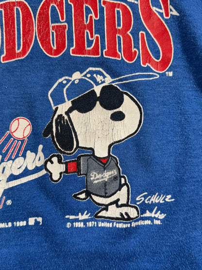 Vintage 1989 MLB Los Angeles Dodgers Snoopy Peanuts T-Shirt Rare 50/50 USA Made Single Stitch